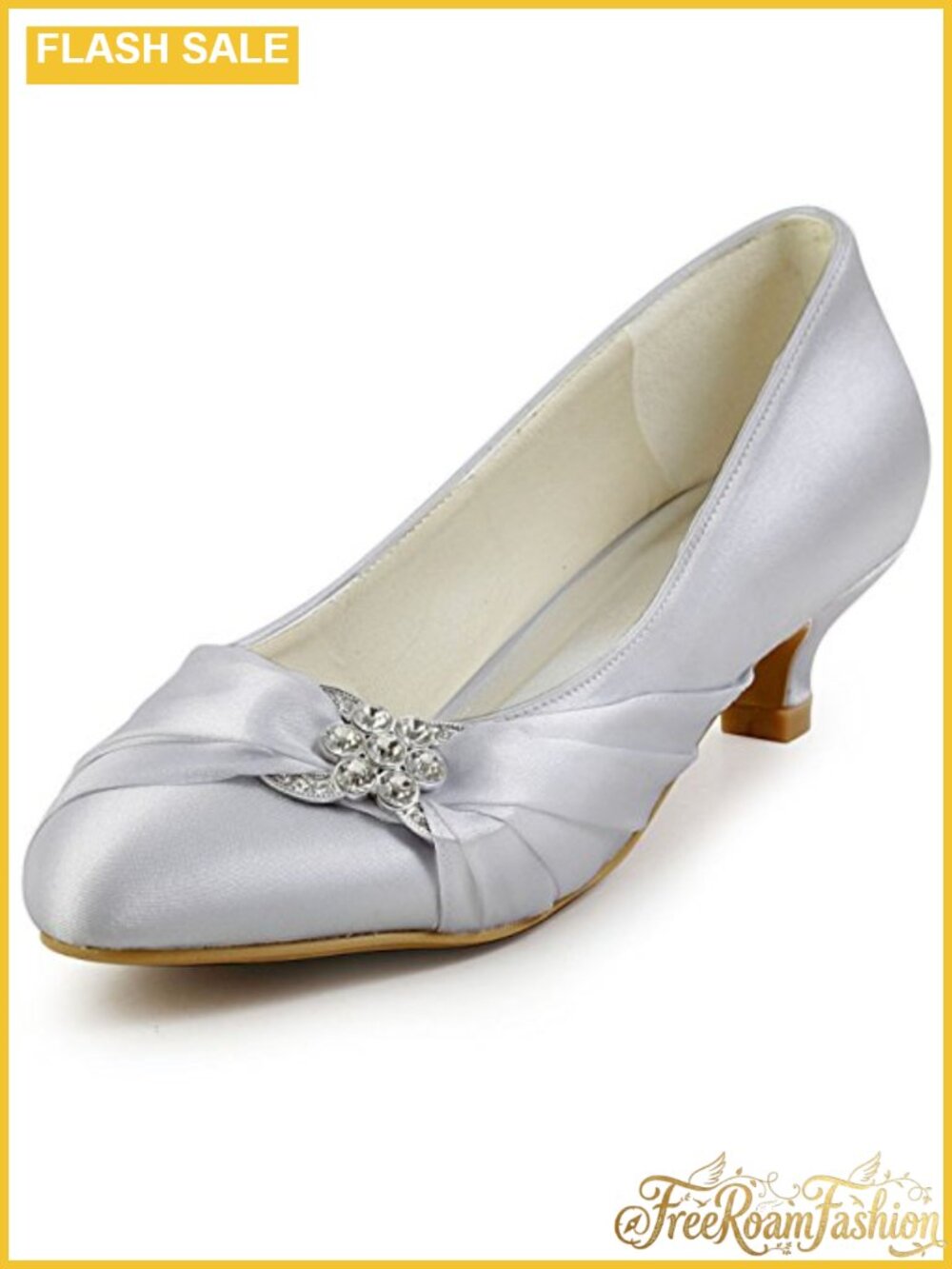 Satin Low Heel Dress Shoes Closed Toe Wedding Pumps